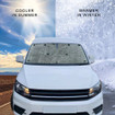 VW Caddy 2003-2020 Internal Thermal Blind Set Image showing Winter and Summer Benefits.