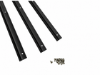 Black C Channel Awning Rail - 3 x 100cm strips and attachment screws on a white background