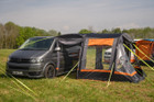 An OLPRO air awning with all of its doors open on a Volkswagen T5 Campervan imageset:Charcoal