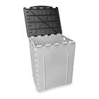 The OLPRO 30L Foldable Dustbin is displayed against a white background with its lid open. It collapses flat for convenience when not in use, making it an ideal bin for camping or a versatile storage solution.