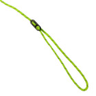 Image of the tensioner on the guy line. The pack includes four guy lines, all fluorescent yellow with a reflective thread for enhanced visibility, ideal for anyone in need of replacement guy ropes.