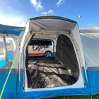 The view inside the OLPRO Cocoon V2 Poled Campervan Awning from the side door/peak canopy