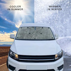 VW Caddy 2003-2020 Internal Thermal Blind Set Image showing Winter and Summer Benefits.