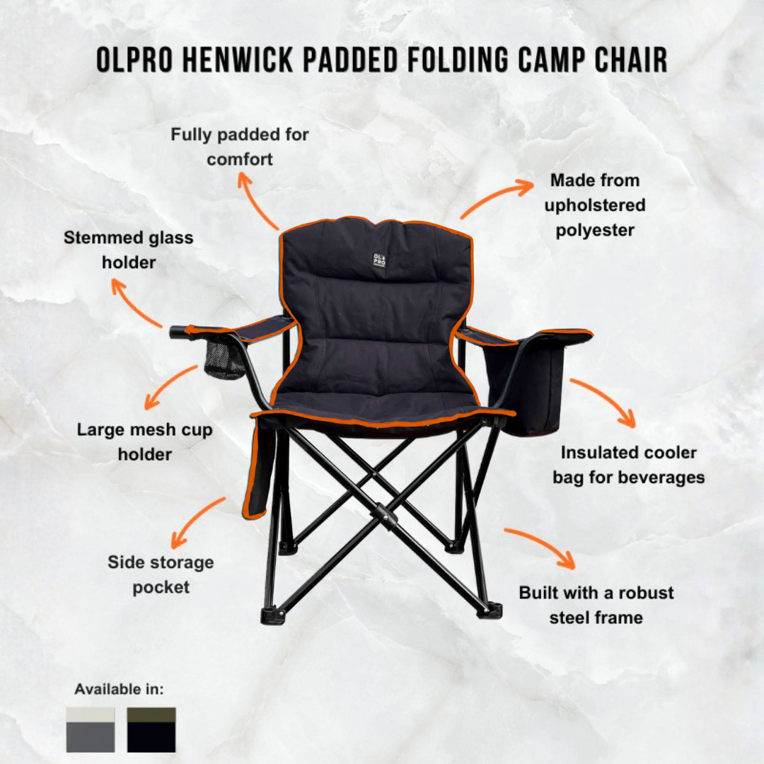 Henwick Padded Folding Camp Chair Orange & Black