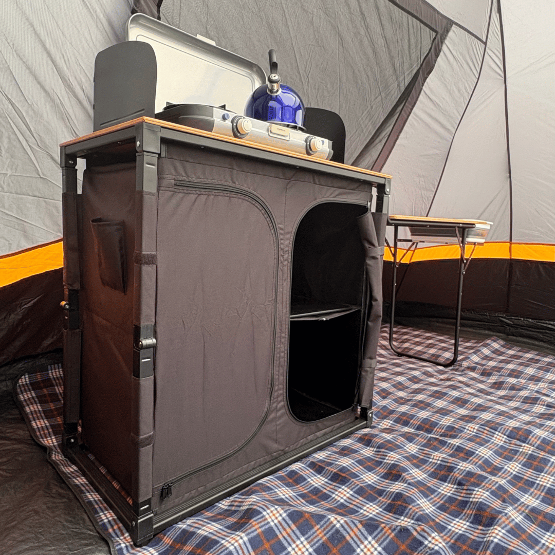 Bambus-Campingkche mit Seitentisch