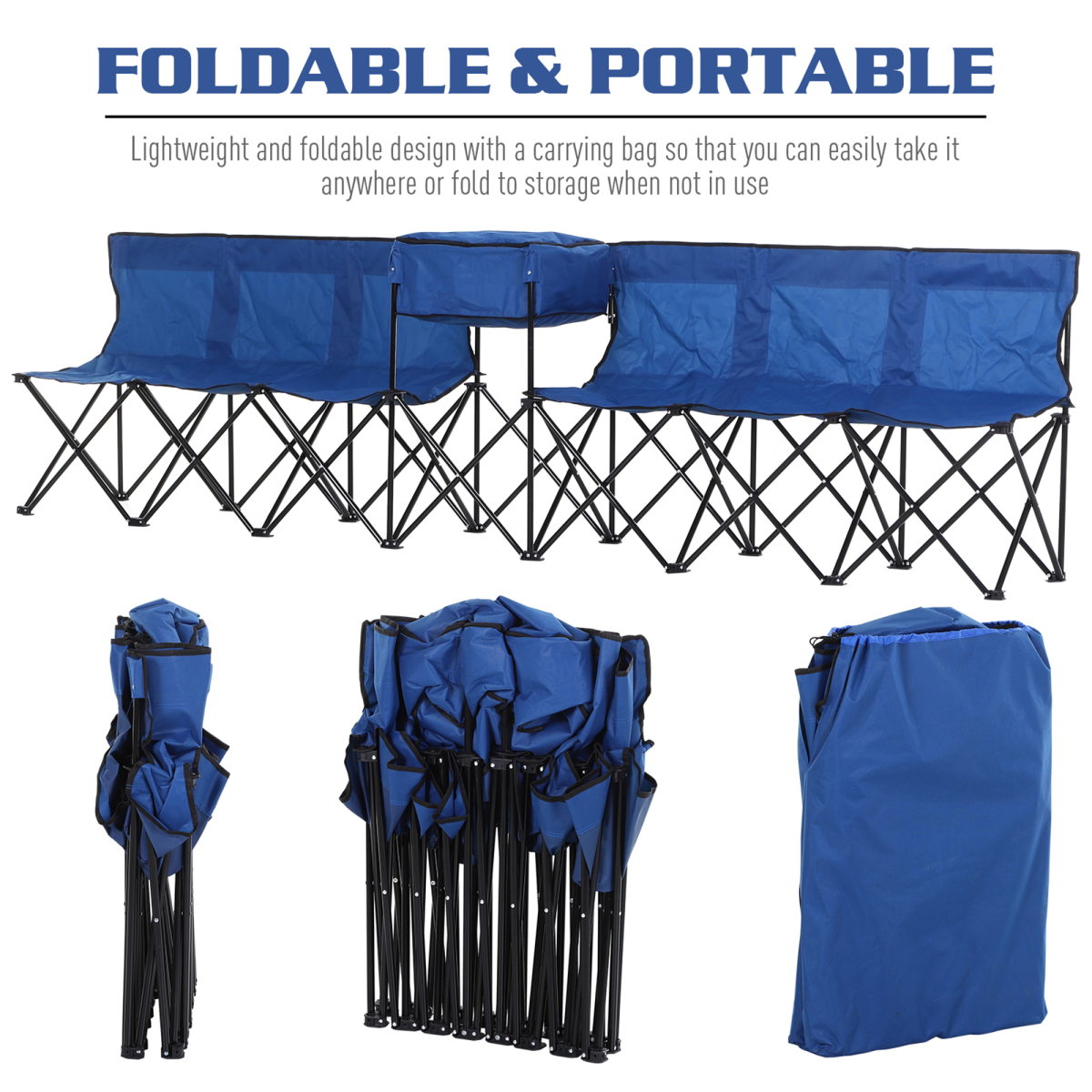6-Seat Folding Camping Bench with Cooler - Blue