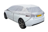 The Nylon Car Top Cover medium by OLPRO on a white Peugeot car on a white background.