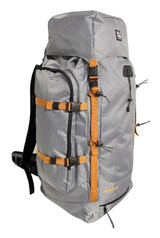 65L Rucksack Grey OLPRO - front left showing orange straps