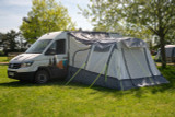 The Loopo Breeze® XL v2 Motorhome Awning on a Volkswagen Crafter Campervan with, the awnings doors are shut