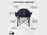 An infographic depicting the features of the Olympus XL Camping Chair Black & Green from OLPRO.