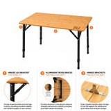 Image of OLPRO Bamboo Folding Camping Table on a white background, fully unfolded.