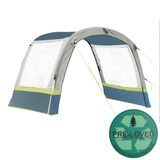 An image of the OLPRO Lime and Grey Cocoon Breeze Campervan Awning Extension attached to the Cocoon Breeze that has been fixed to a VW Campervan.
