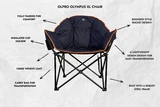 White infographic of an Olympus XL Orange Padded Chair