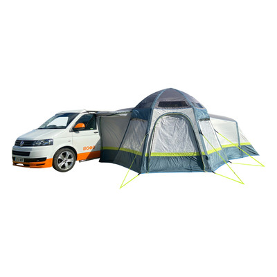 An image of the Hive Breeze® Campervan Awning With Sleeping Pod from OLPRO attached to a VW Vehicle on a white background.