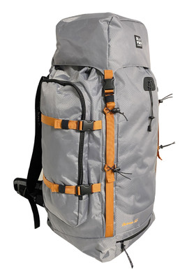 65L Rucksack Grey OLPRO - front left showing orange straps
