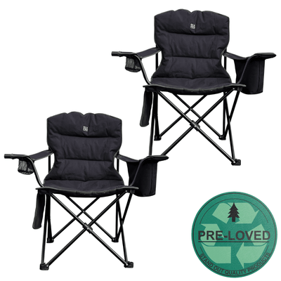Pre-Loved Pair of Henwick Padded Folding Camp Chair Black & Green