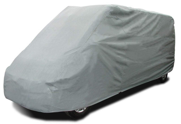 The Ducato/Boxer/Relay Campervan Cover Grey by OLPRO on a Ducato Campervan on a white background.