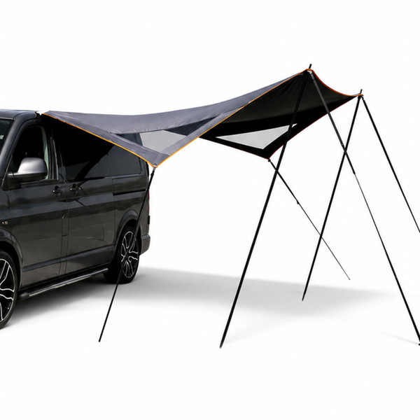 Modern Shade Canopy Grey with Orange by OLPRO on white background fitted to T5 Campervan -