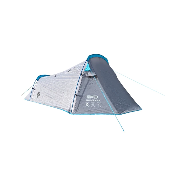 The Stafford 2.0 OLPRO & Ed Stafford 2 Berth Tent, depicted against a white background, is ideal for backpacking, technical camping, and use at campsites.