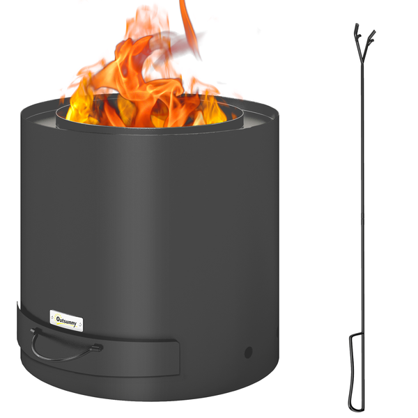 Outdoor Round Fire Pit with Ash Tray and Fire Poker Outsunny