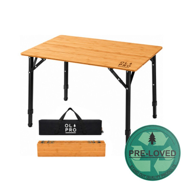 Pre-Loved Bamboo Camping Table  4 Folding 65cm x 50cm | Lightly Used, Marks on Surface | FU548