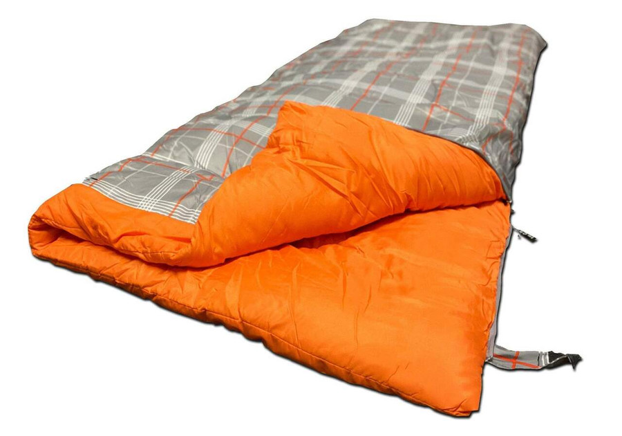 The OLPRO Hush Pattern Single Sleeping Bag zipped slightly open showing the inside colour on a white background.