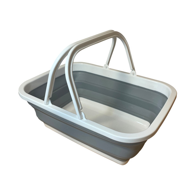 The collapsible washing up bowl with handles from OLPRO pictured on a white background.