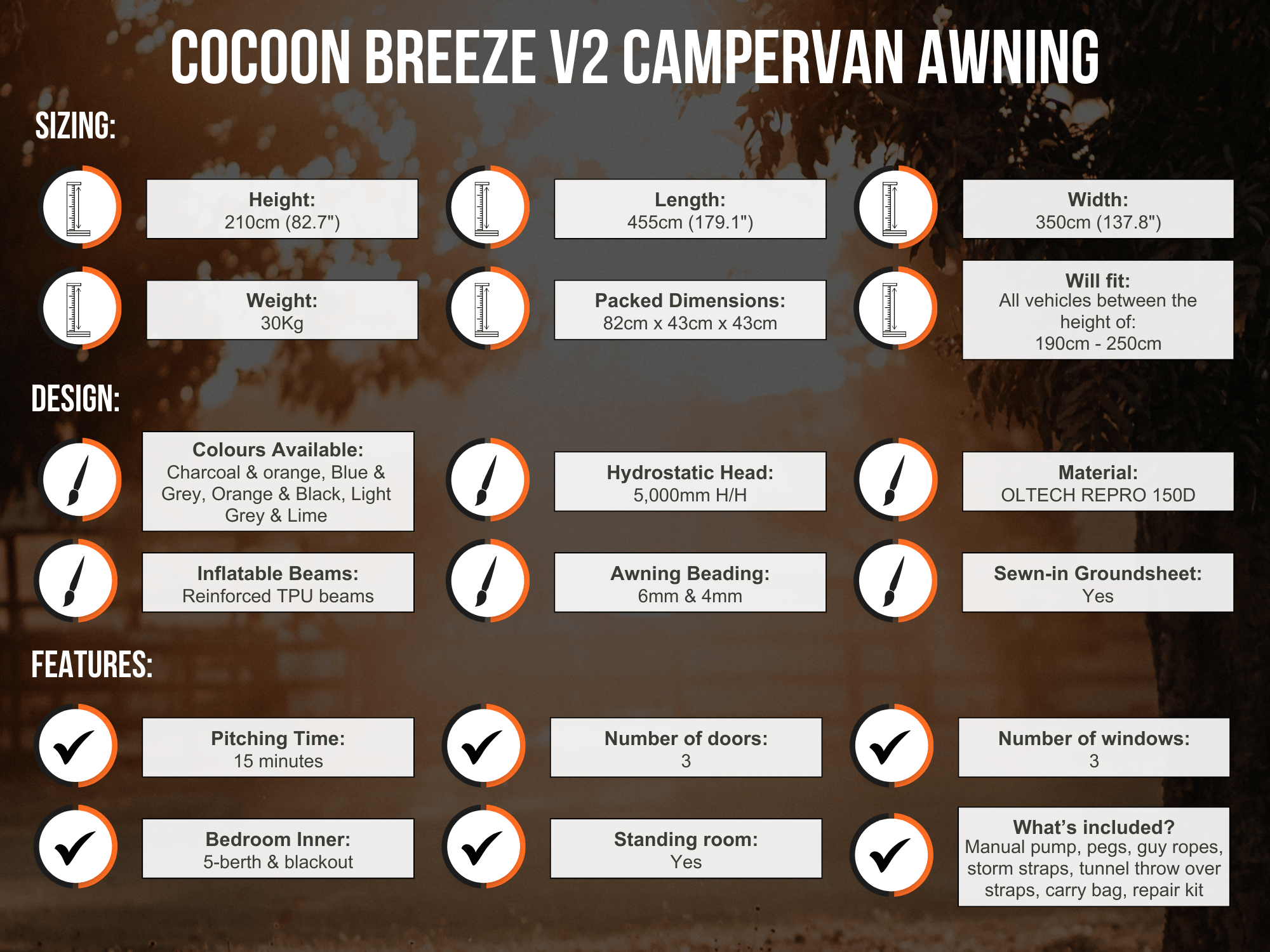 Cocoon Breeze V2 Campervan Awning Specifications