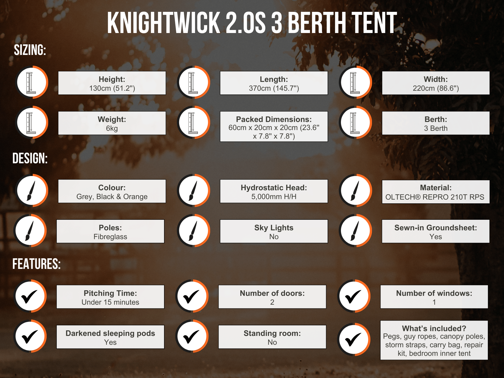 Knightwick 2.0s 3 berth tent specifications