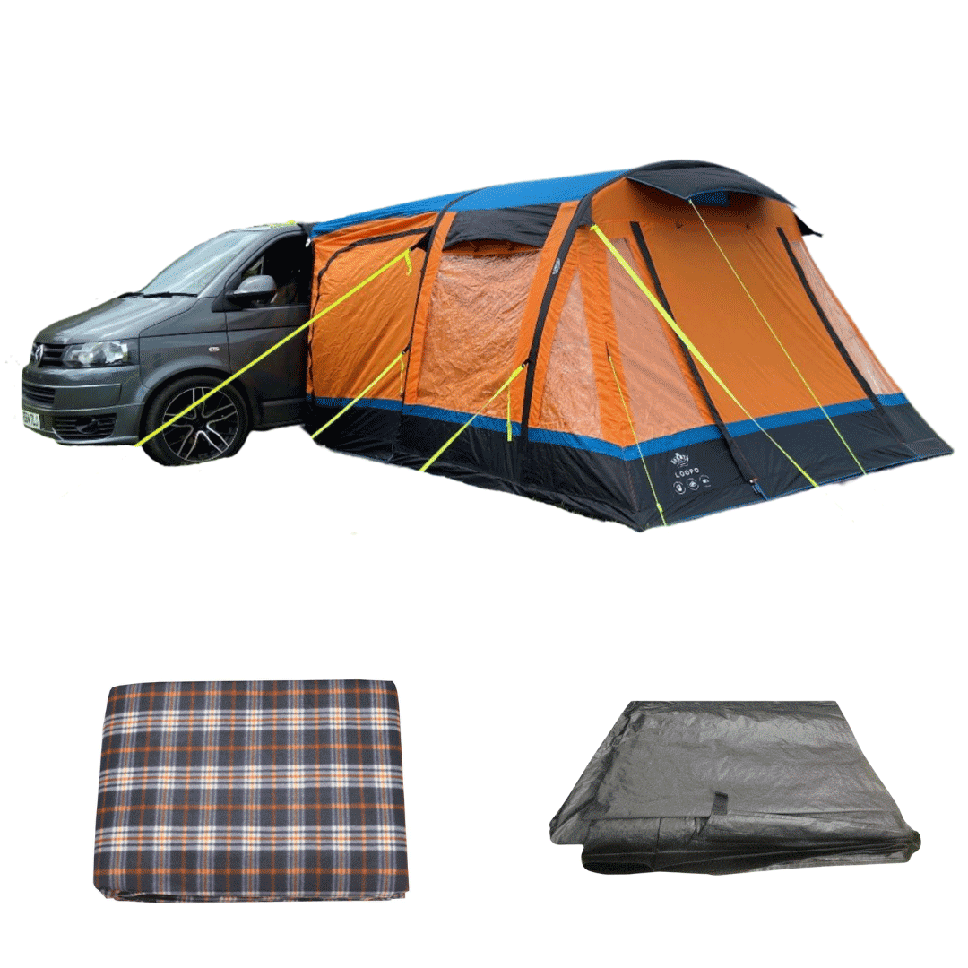 Loopo Breeze v2 Inflatable Campervan Awning With Carpet & Footprint - Orange - Fits All Campervans & Conversion Up To 2.5m