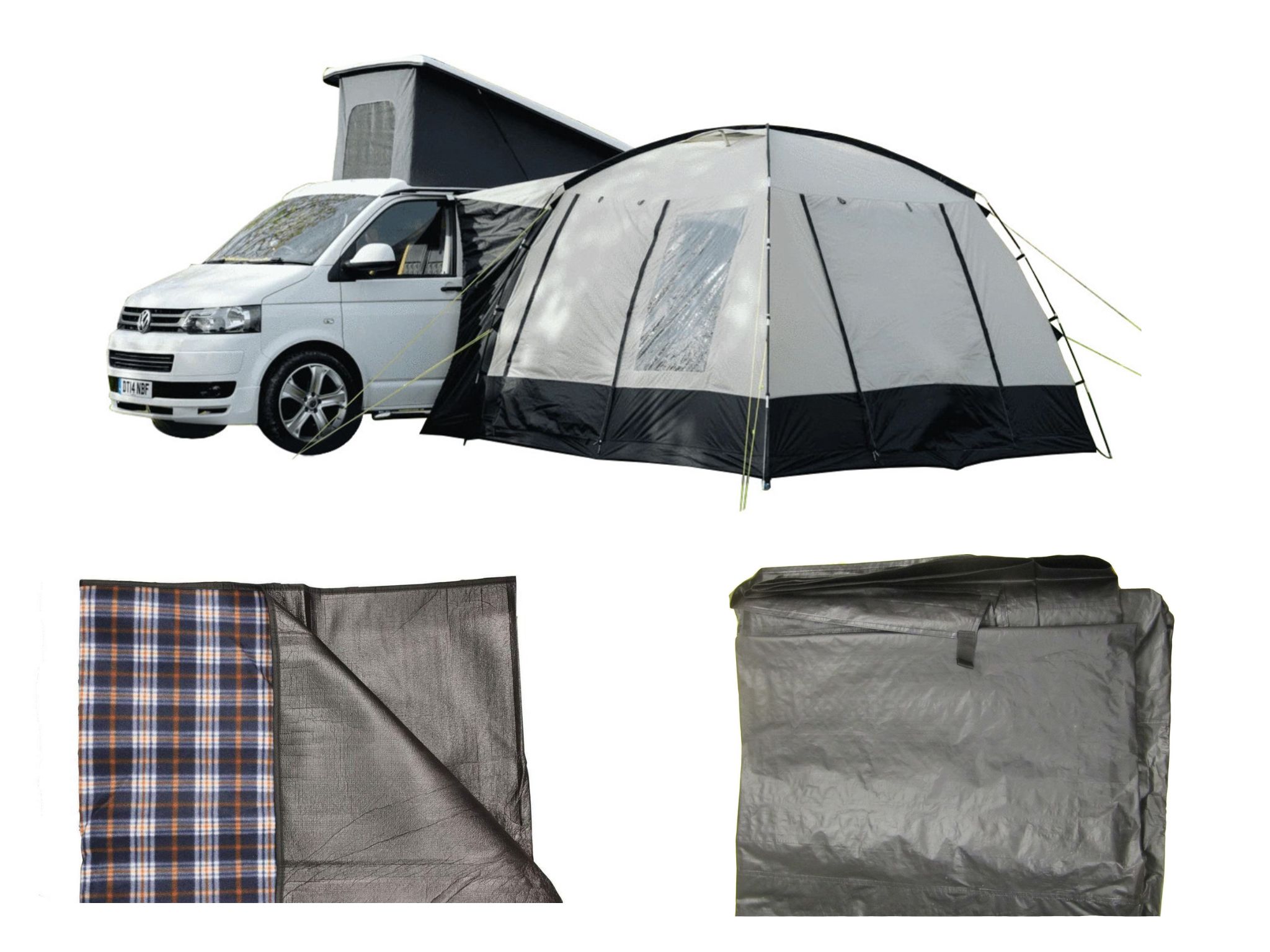 Cubo V2 Campervan Awning With Carpet & Footprint - Poled Awning 300 x 300 CM - Quick & Easy Setup - Repair Kit & Spare Pole