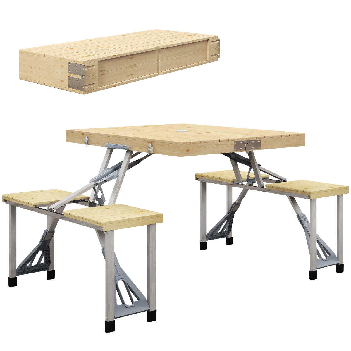 Folding Camping Table and Camping Chairs with Umbrella Hole