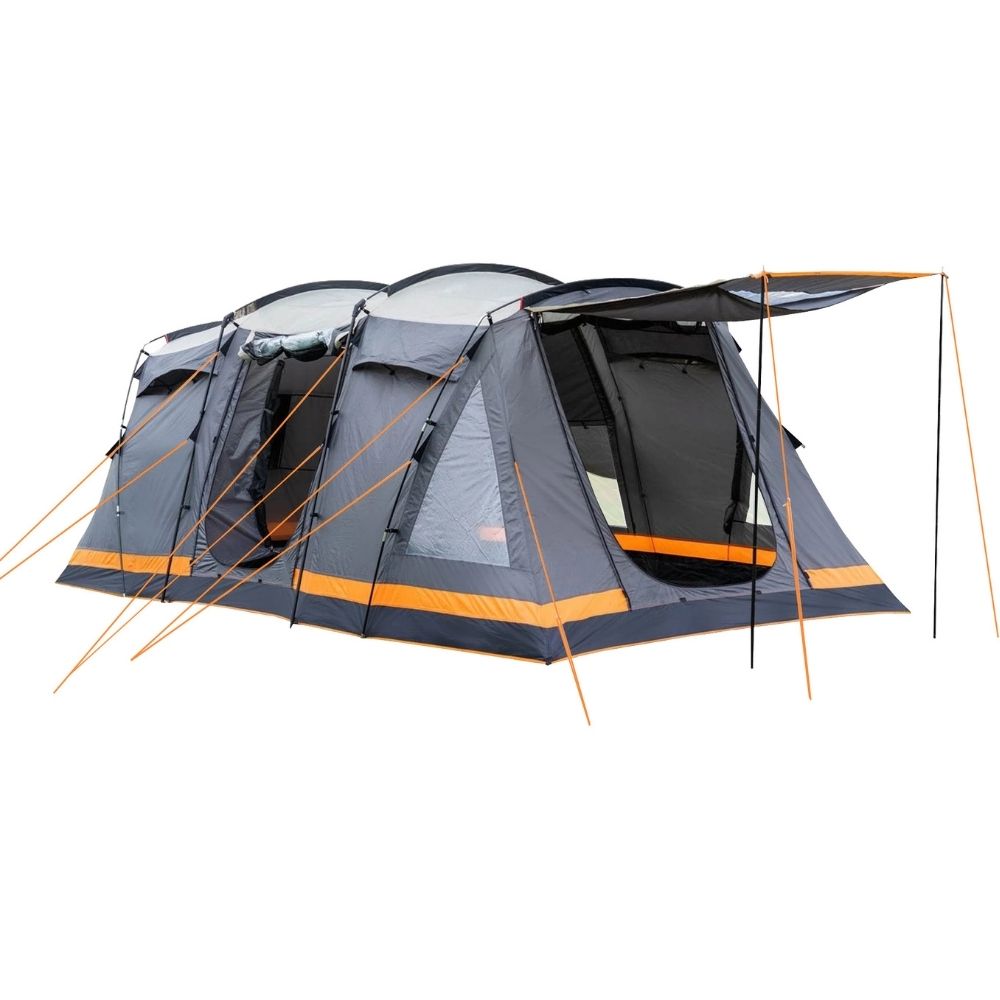 Orion 6 Berth / Person Tent - Grey & Orange - Roof Skylight - Extra Large Windows - Poled Tent - Fly Mesh Screens - OLPRO