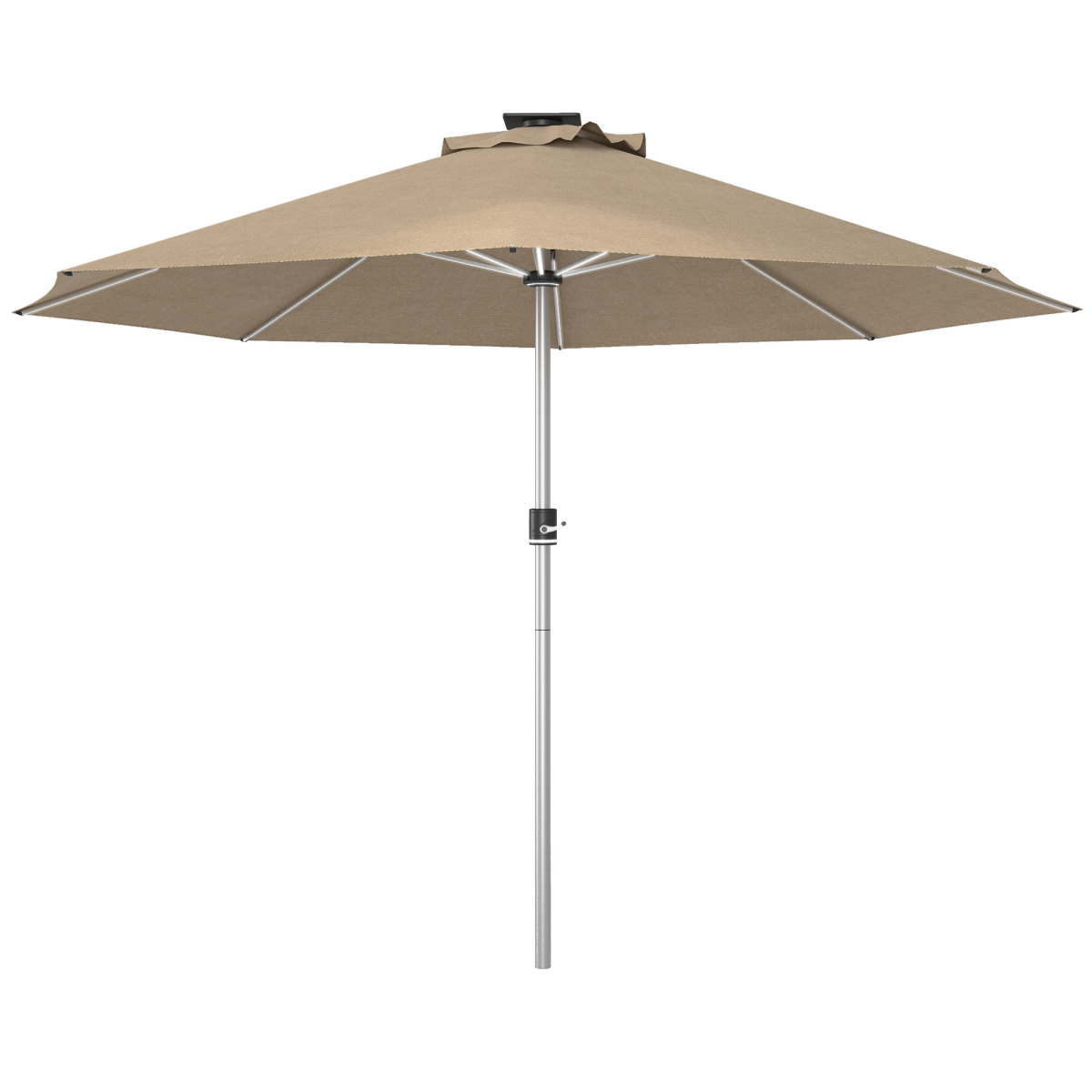 Solar Patio Garden Parasol with Lights - Khaki
