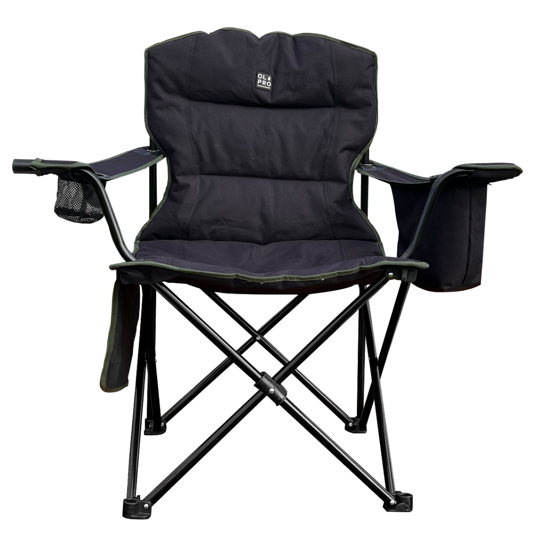 Henwick Padded Folding Camp Camping Chair Black & Green
