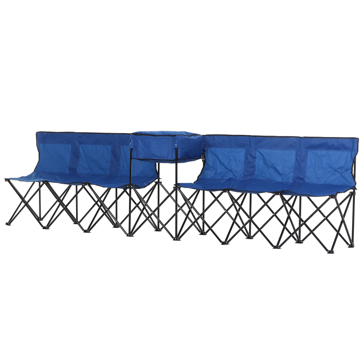 6-Seat Folding Camping Bench with Cooler - Blue