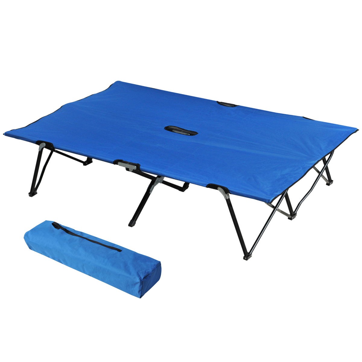 Double Folding Camping Cot with Carry Bag - Blue