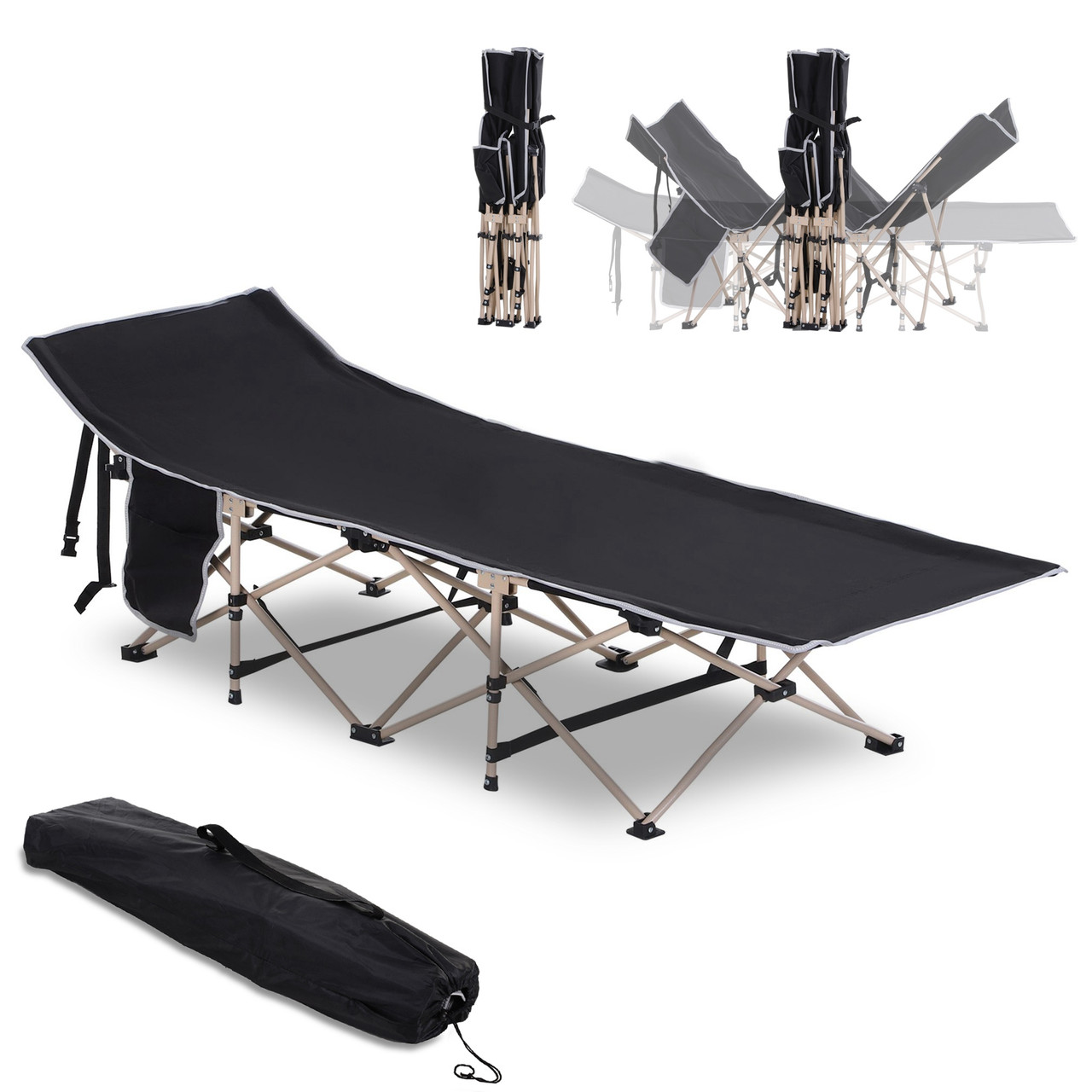 Single Portable Outdoor Military Sleeping Bed Camping Cot - Black
