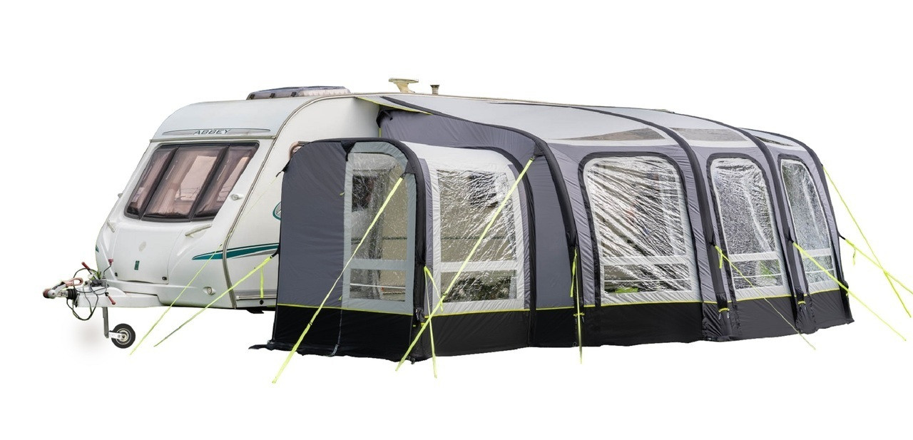 Inflatable Awning for Caravans 4.2 Metres & Wider - View 420 - Zip-On Porch Extension Included - 6 Doors & 7 Windows - Lifetime Warranty - OLPRO