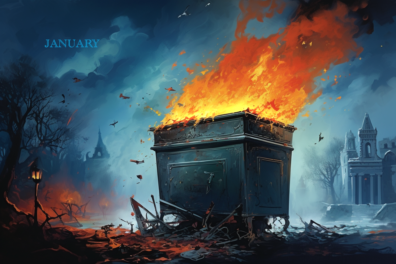 Dumpster Fire calendar 2024 - Freakybuttrue Peculiarium