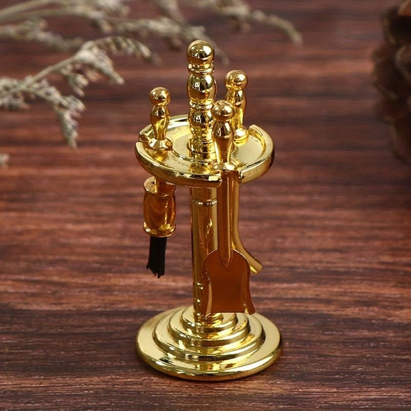 Miniature Fireplace Tool Set Metal Gold