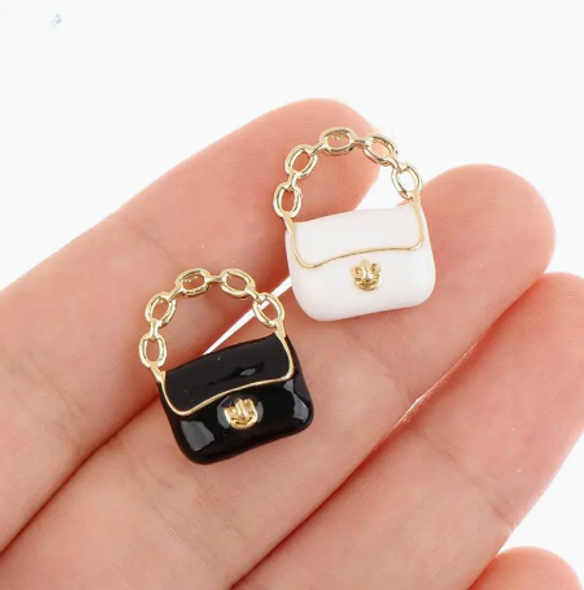 Miniature Purse Enamel Black White