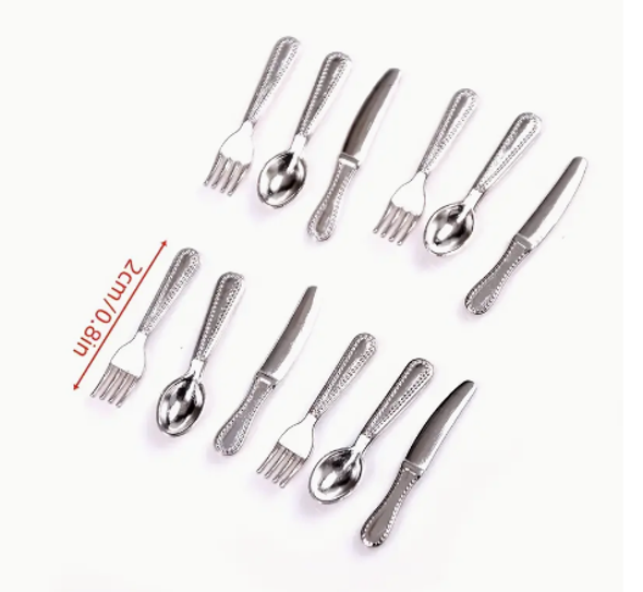 Miniature Silverware Set 1:12 scale (set of 12)