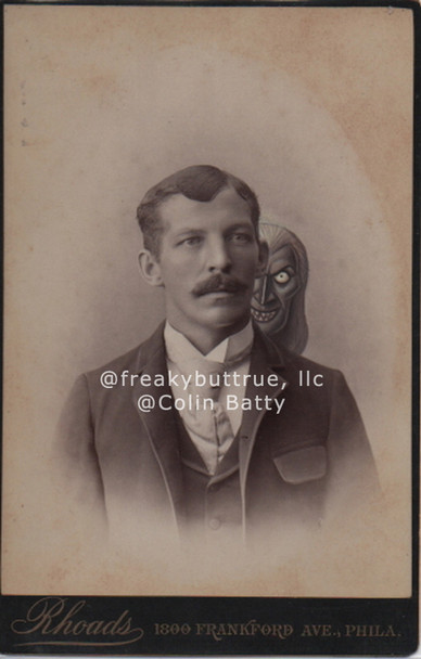 Man with Demon Head Behind Print by Colin Batty