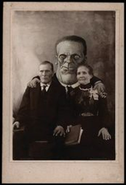 A postcard version of Colin Batty's cabinet card, "Big Ugly Twin."