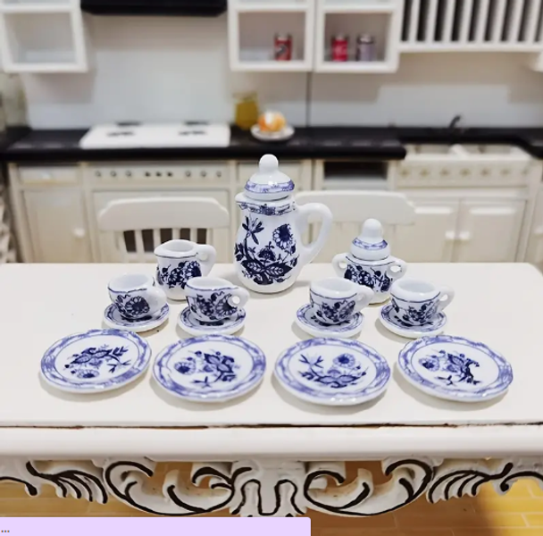 Miniature Ceramic Tea Set - Blue Flowers