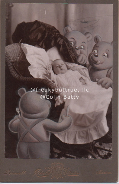 Original Cabinet Card - CC165 Baby with Hungry Teddy Bears