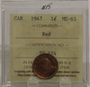 1947 CIRCULATION 1-CENT COIN - RED - MS-63