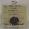 1951 CIRCULATION 5-CENT COIN - LOW RELIEF - MS 64