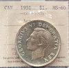 1951 CANADA CIRCULATION SILVER DOLLAR MS-60 ARNPRIOR